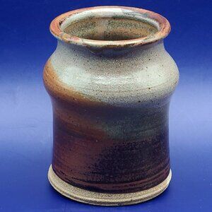 Signed PB Studio Art Pottery 4.25" Tall 3.5" Diameter Vase Shades of Brown Grey
